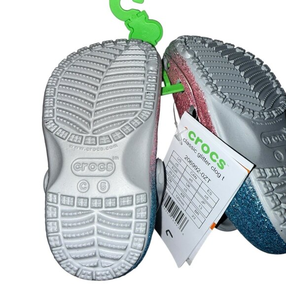 CROCS Classic Toddler size 5 Glitter Ombré Pink Blue Silver Clogs New 206992-0ZT - Picture 5 of 5